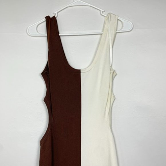 NWT Ronny Kobo Angua Brown White Colorblock Stripe Sleeveless Maxi Dress - Picture 6 of 12